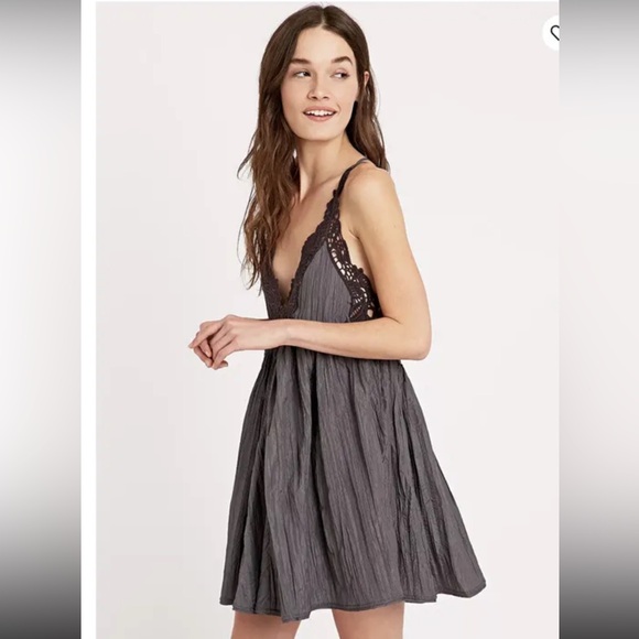 SOLD OUT ♥️ Free People Breathless Gray Crochet Strappy Back Babydoll Mini Dress - Picture 3 of 16